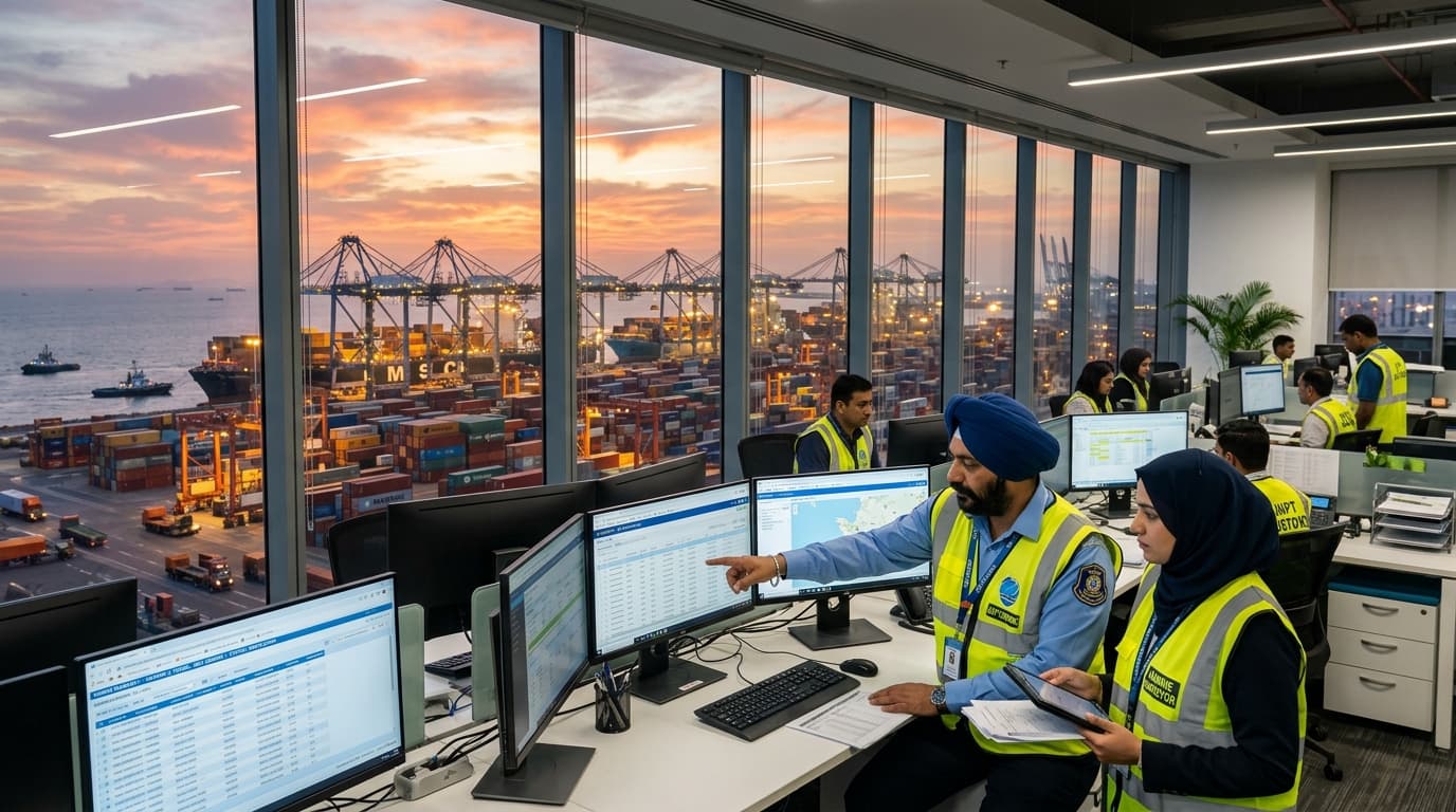 Montrance Shipping Customs Brokerage Operations Center overlooking Nhava Sheva berths